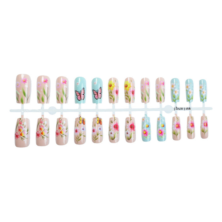 Decorative Press-On Nail Art Set with Floral and Butterfly Designs kalsten