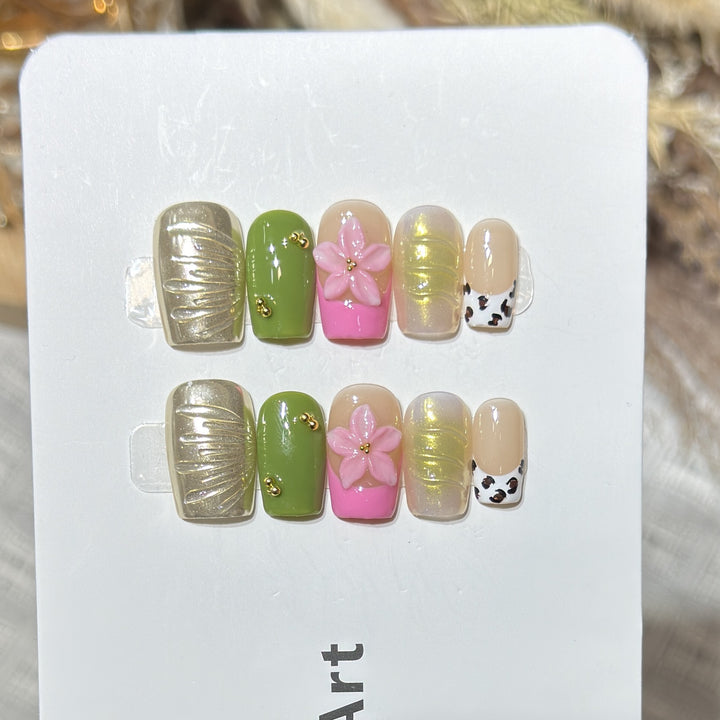 Designer Floral Acrylic Press-On Nail Set Kalsten