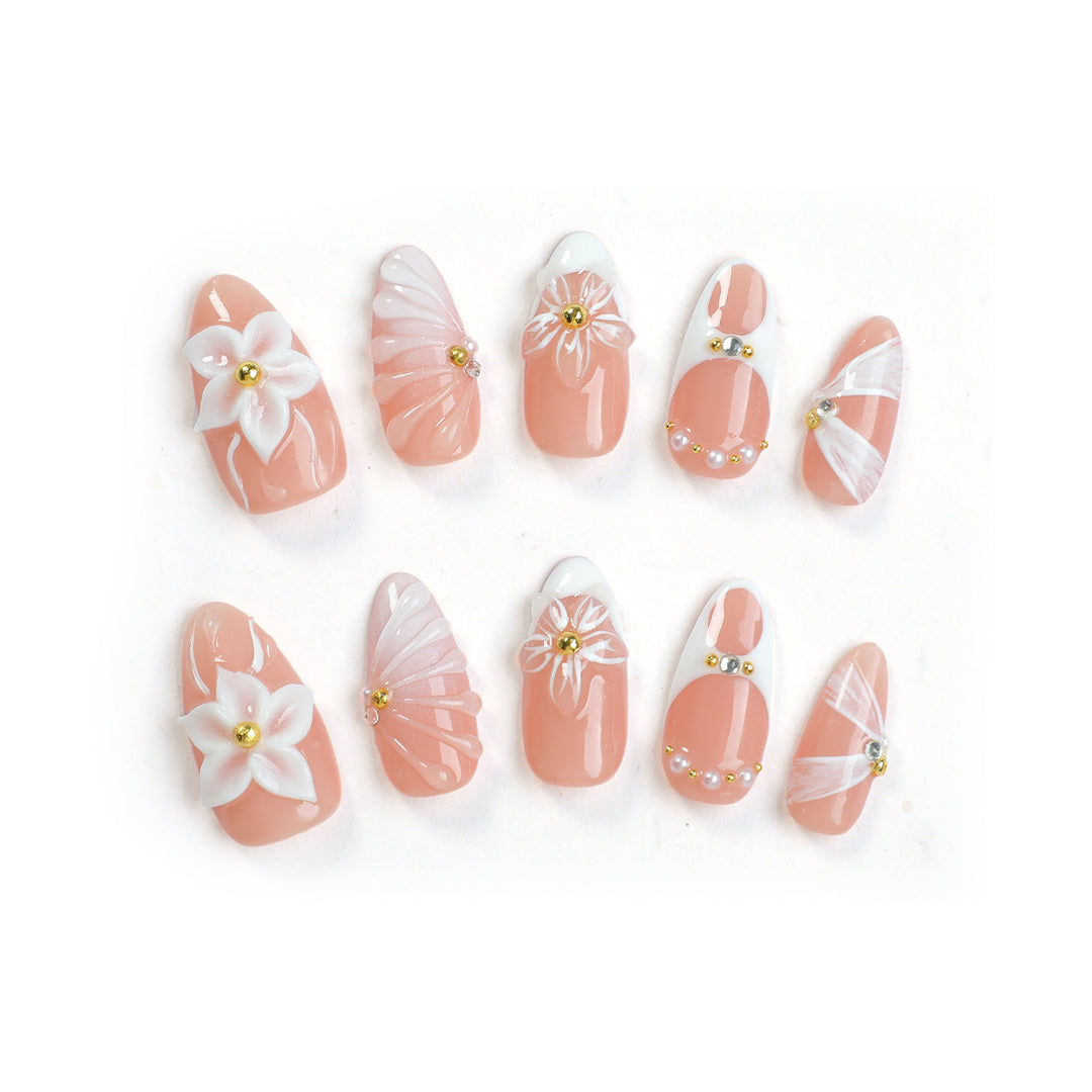 Nail art set with floral decorations and radiant accents Kalsten
