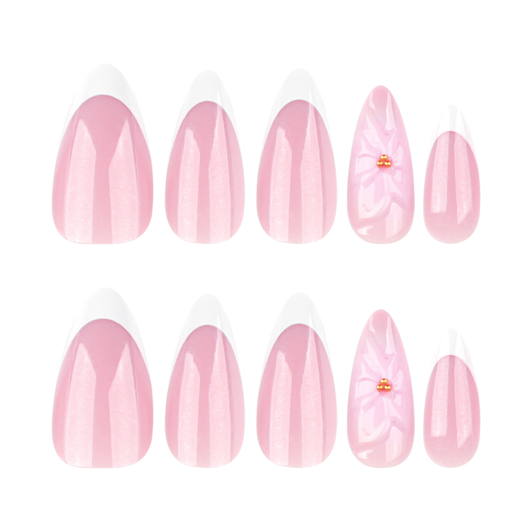 Artistic French-Tip Nail Extensions with Flower Accents Kalsten