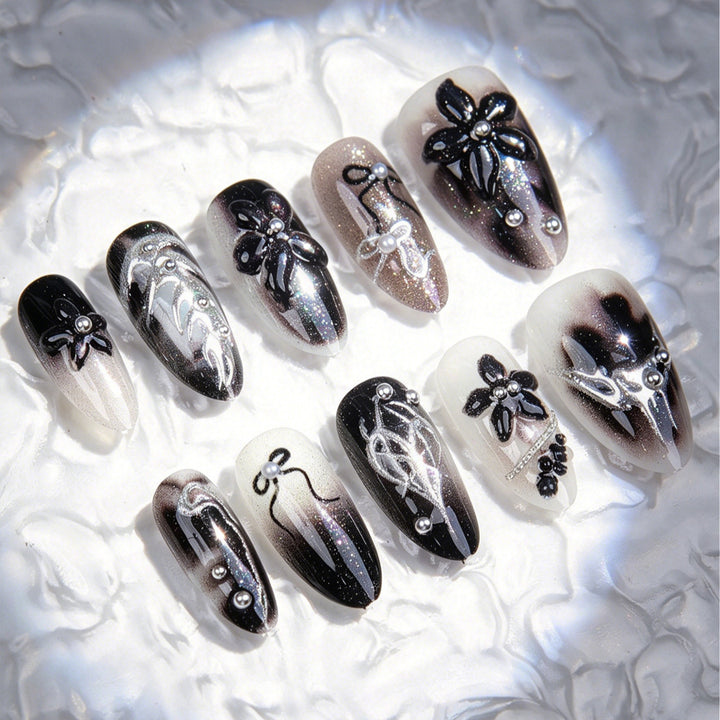Elegant acrylic nail set with complex designs Kalsten