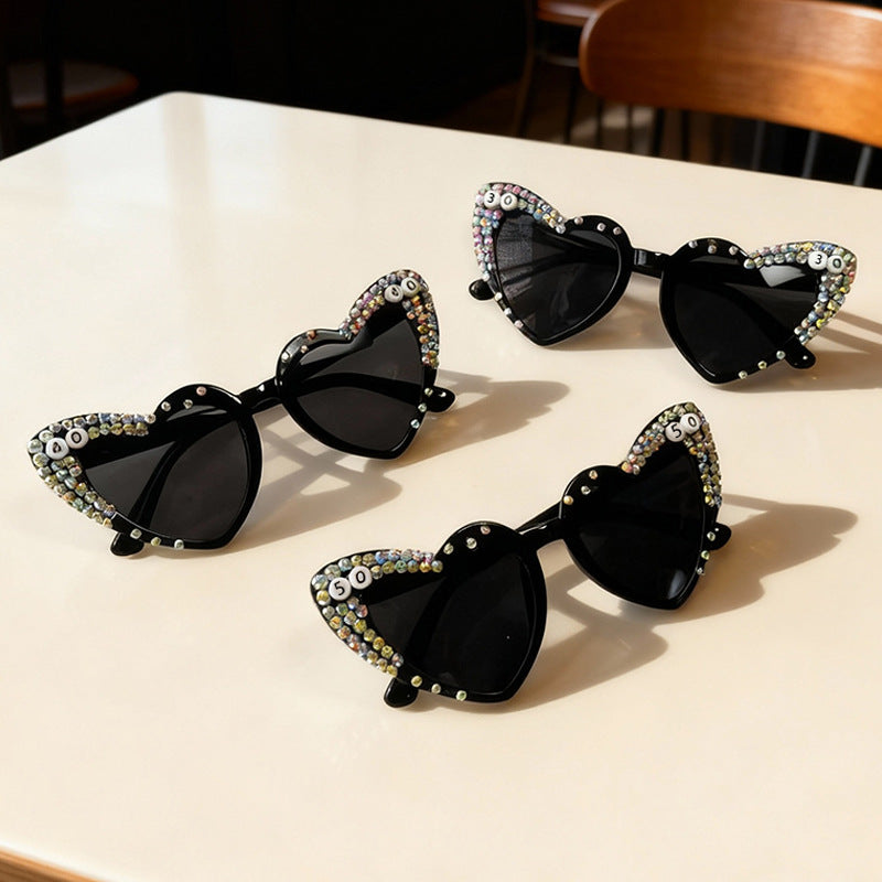 Heart-Shaped Rhinestone-Embellished Sunglasses Kalsten
