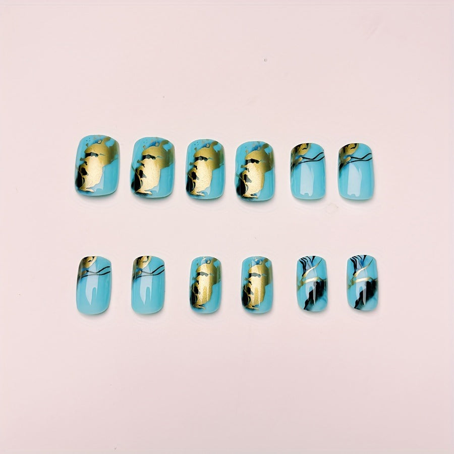 Luxury artificial nails with maritime marble design Kalsten
