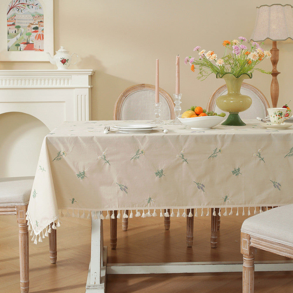 Embroidered Floral Tablecloth
