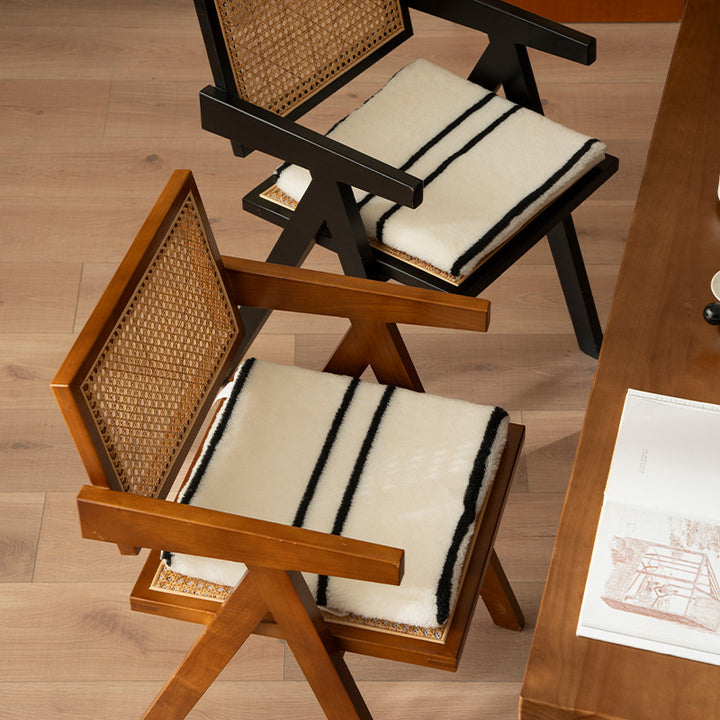 Reversible seat cushion made of teddy plush with non-slip bottom and contrast stripes Kalsten