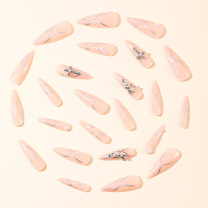 Stiletto Acrylic Nail Art Extensions with Decorative Accents Kalsten