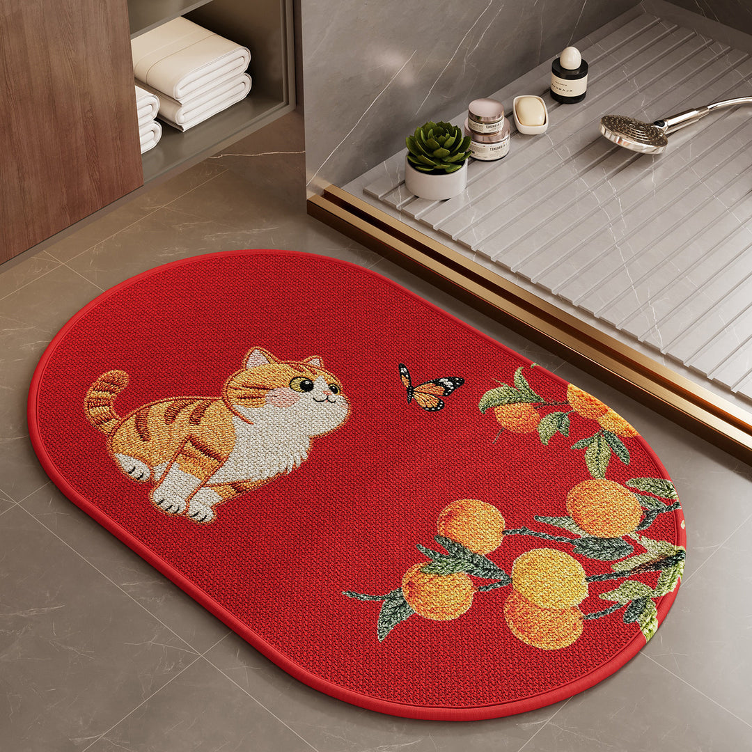 Playful Cartoon Cat-Themed Bath Mat