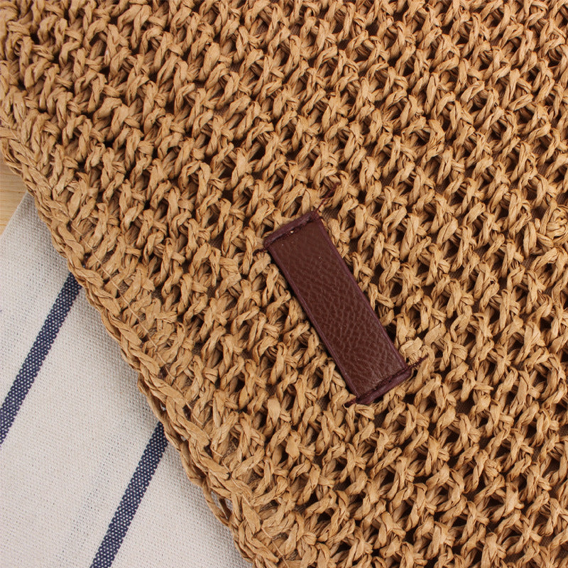 Woven Natural Material Shoulder Bag with Removable Leather Strap Kalsten