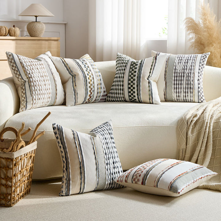 Handloom Textured Striped Square and Lumbar Pillow Covers