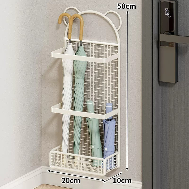 Wall-Mounted Slim Vertical Umbrella & Folding Umbrella Holder with Drip Tray