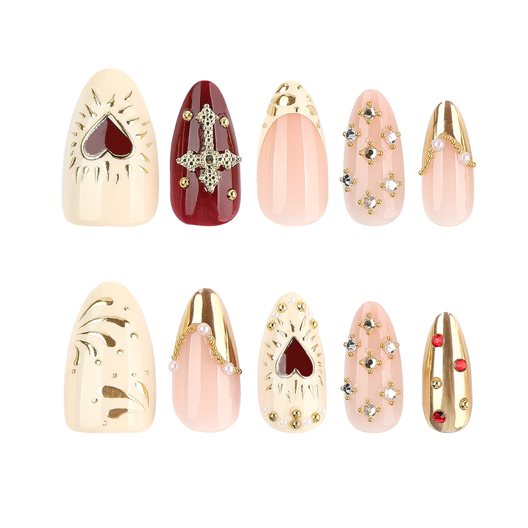 Artful nail art with rhinestone and gold accents Kalsten
