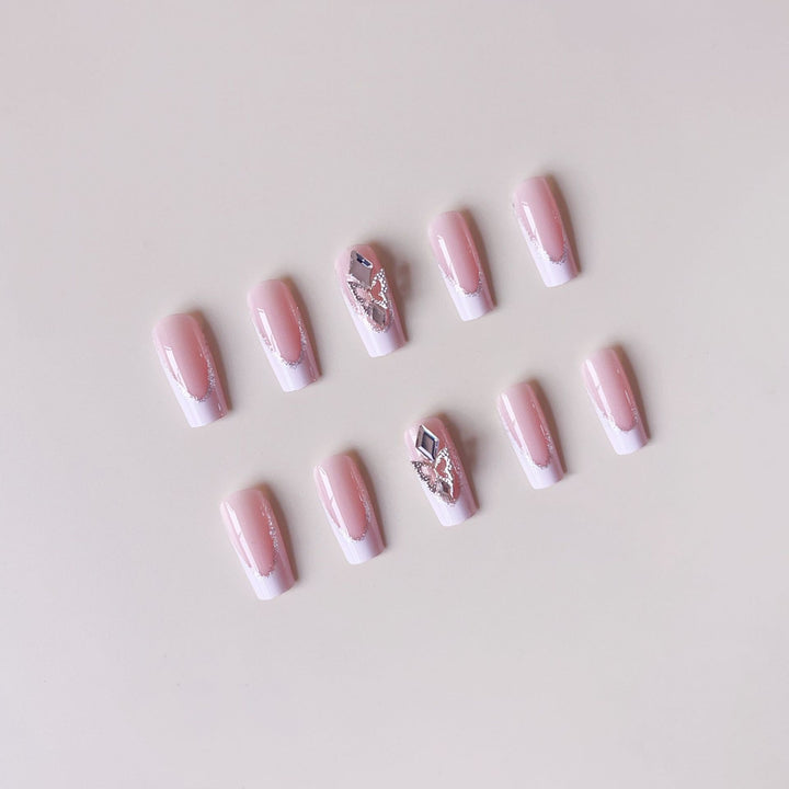 Acrylic nail set with elegant rhinestone and modern tip decorations Kalsten