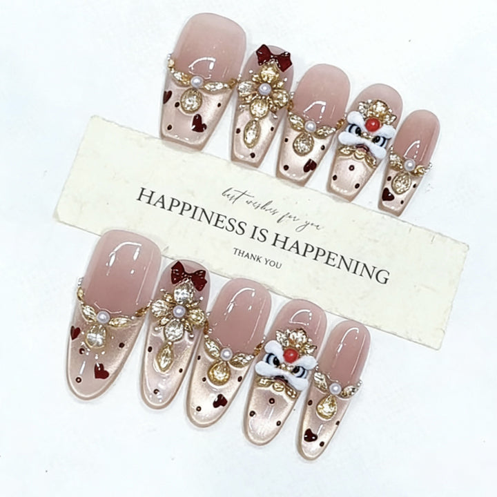 Decorative Press-On Nail Art Set with Heart and Gem Accents Kalsten