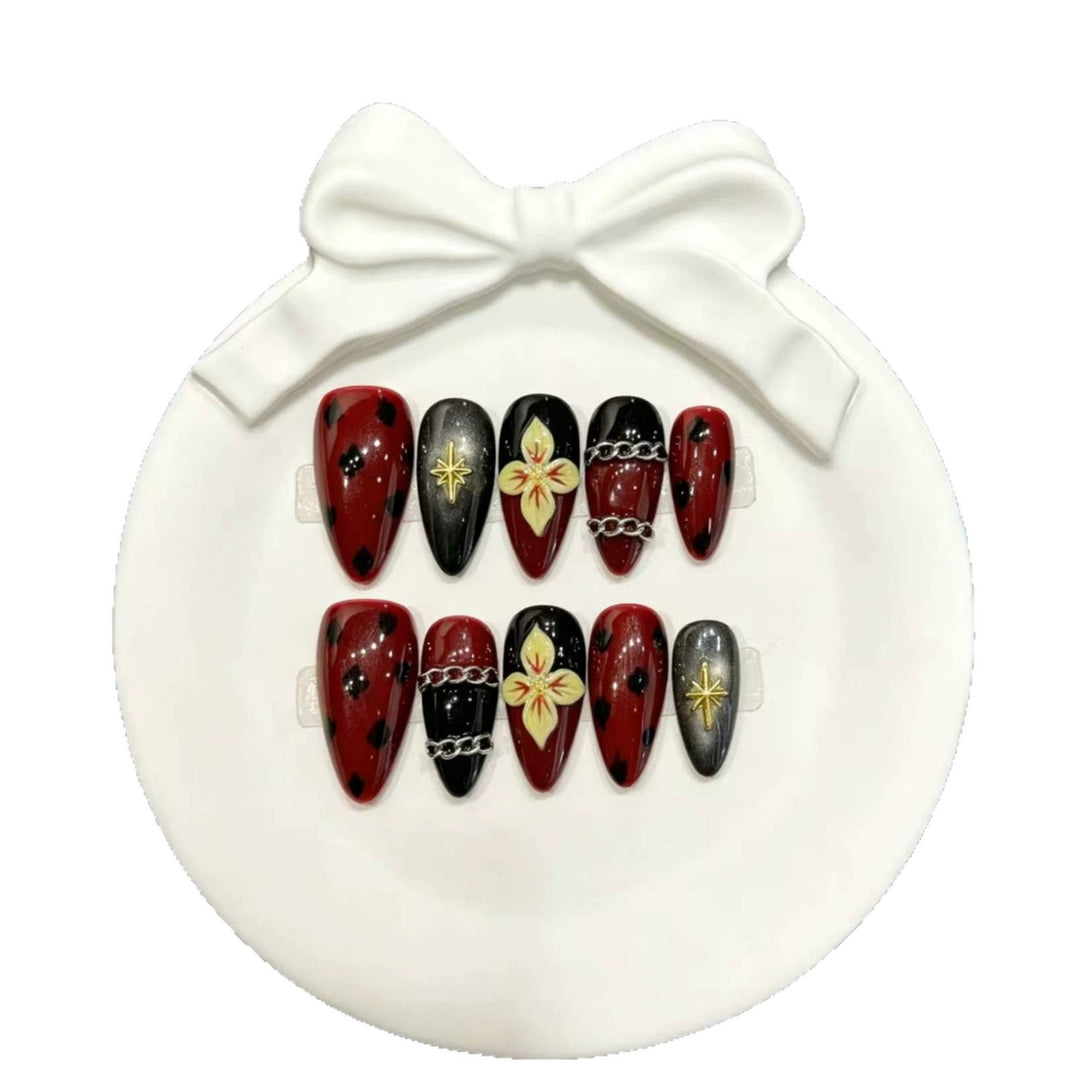 Artistic Stiletto Press-On Nail Art Set with Floral Themes