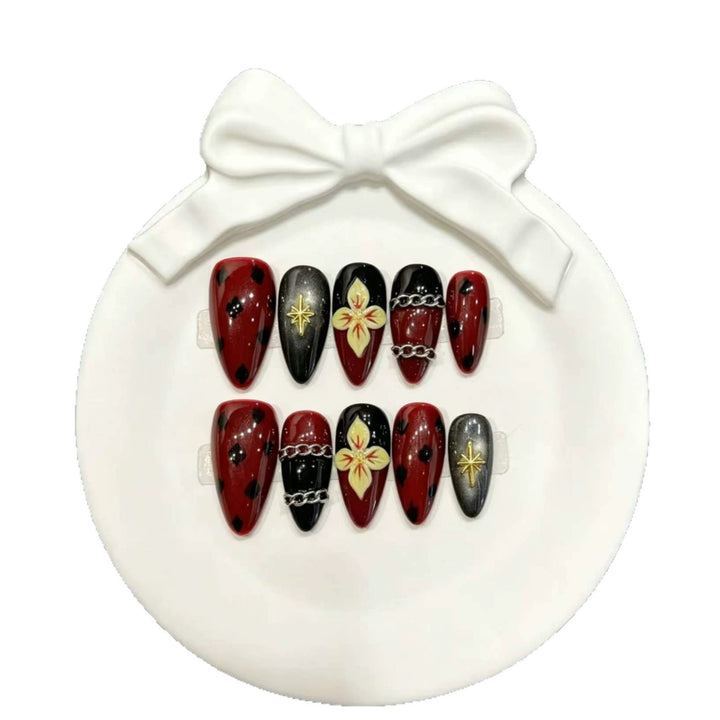Artistic Stiletto Press-On Nail Art Set with Floral Themes