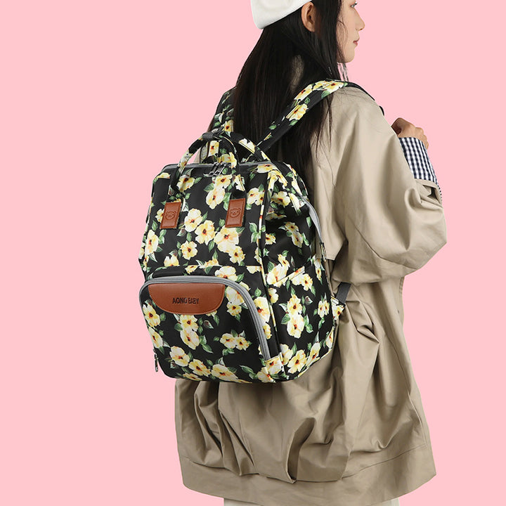 Creative Floral Print Multi-Pocket Diaper Backpack Kalsten