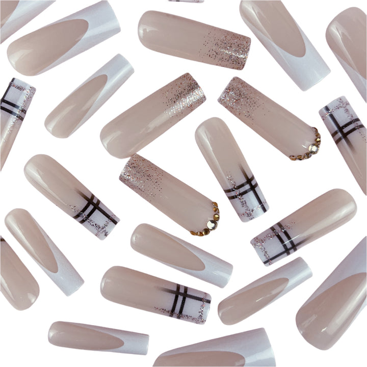 Decorative Long Coffin Nail Extensions with Glitter Accents Kalsten