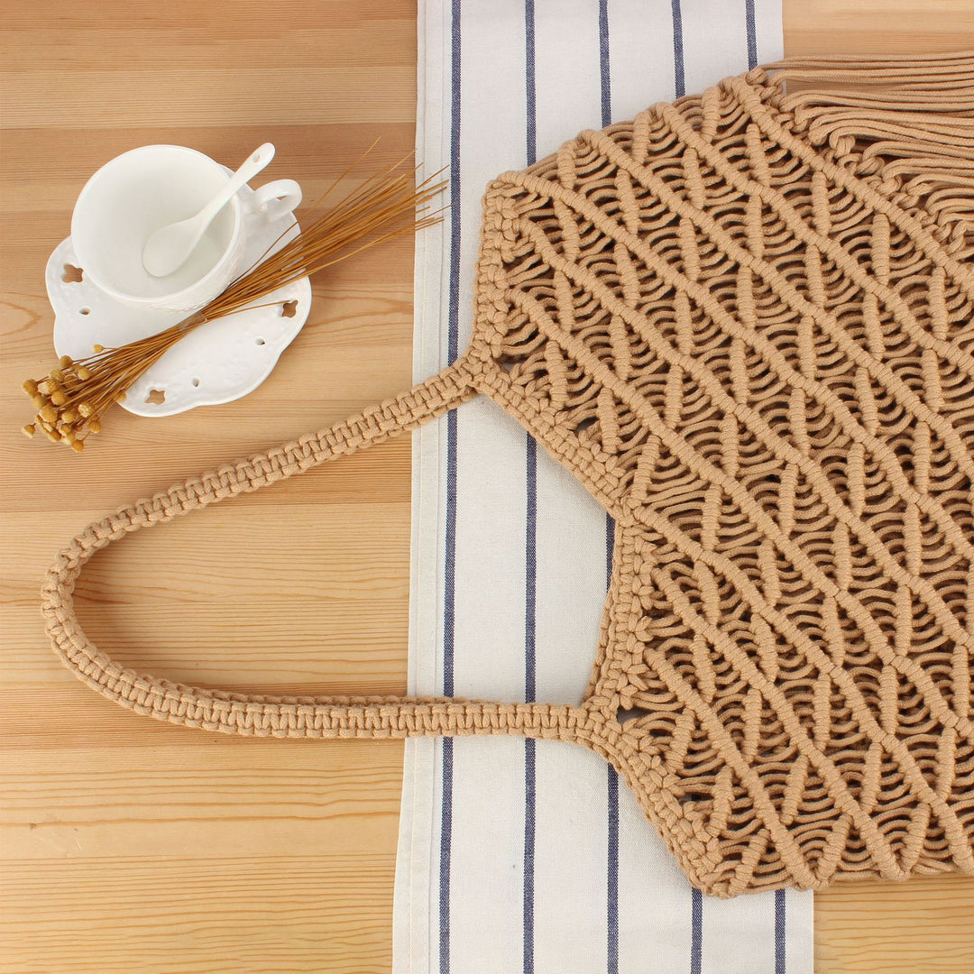 Macrame Tote Bag with Fringed Bottom Kalsten