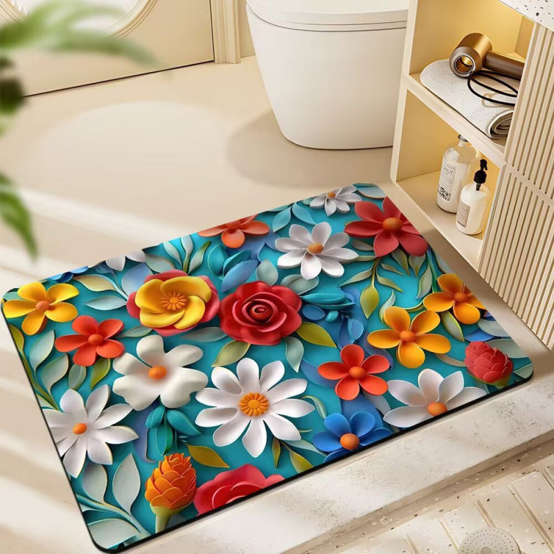 Floral-Themed Plush Bath Mat