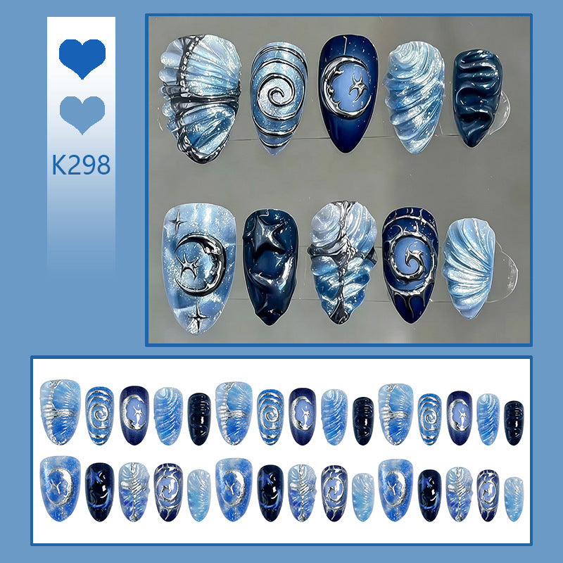 Artificial nail set with galactic design and holographic effects Kalsten