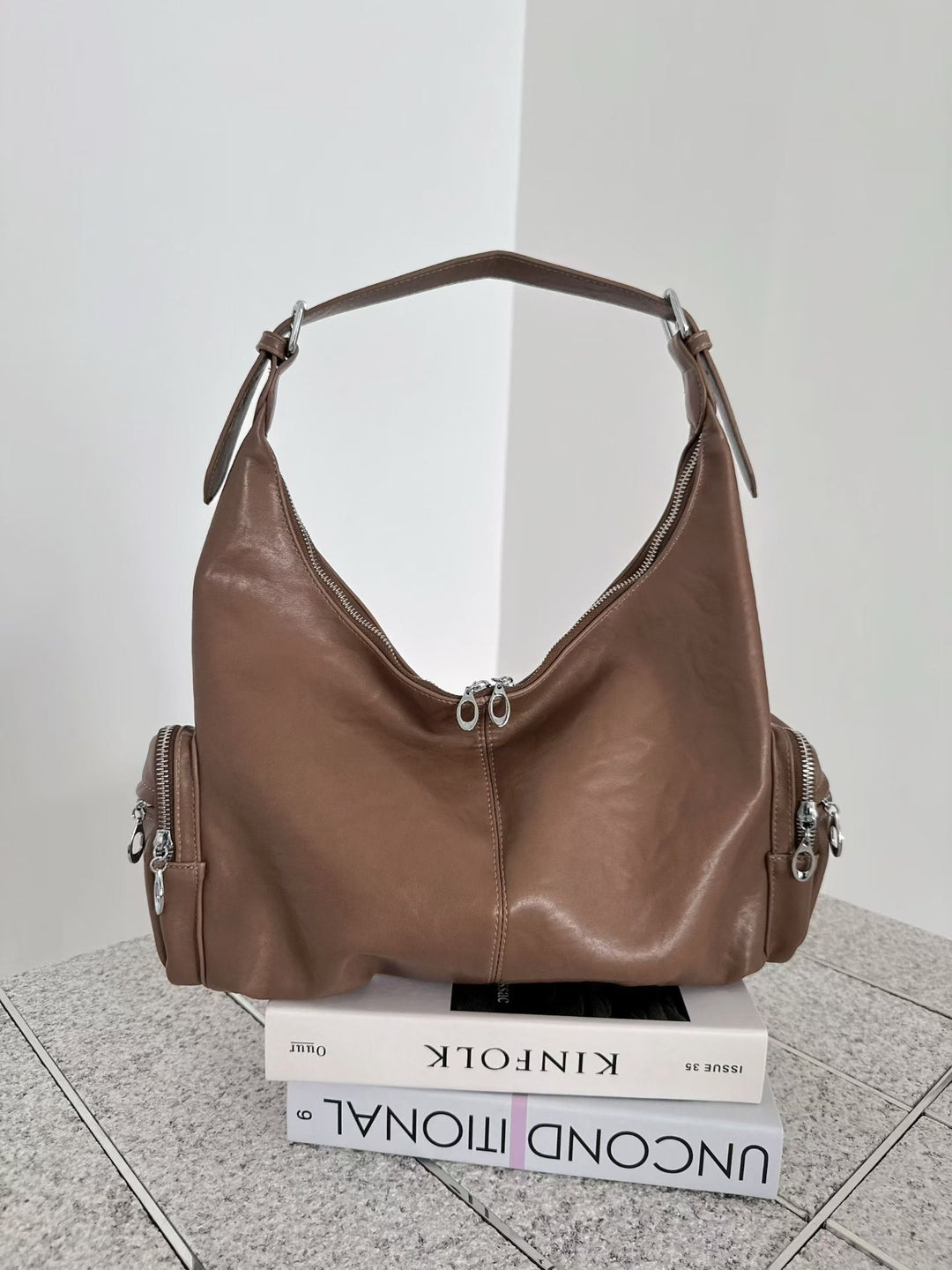 Sleek Leather Hobo Tote Bag