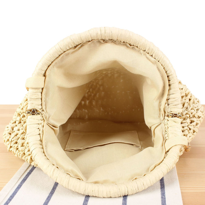Shoulder bag made from handcrafted natural fibers with elegant chain decoration Kalsten