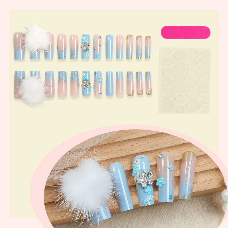 Designer Press-On Nail Art Set with Floral and Gem Accents kalsten