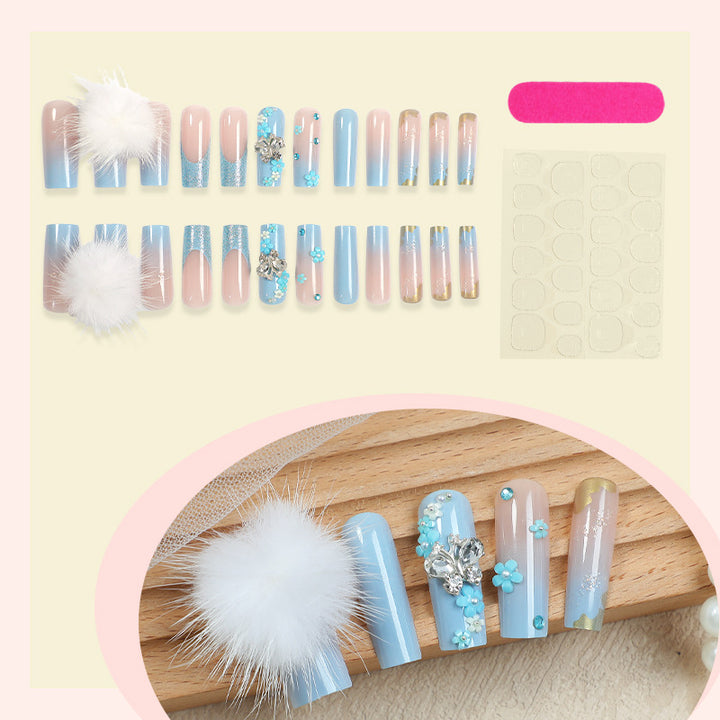 Designer Press-On Nail Art Set with Floral and Gem Accents kalsten