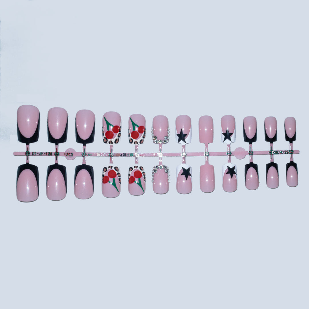 Artistic Nail Art Design Set with Cherry and Star Accents