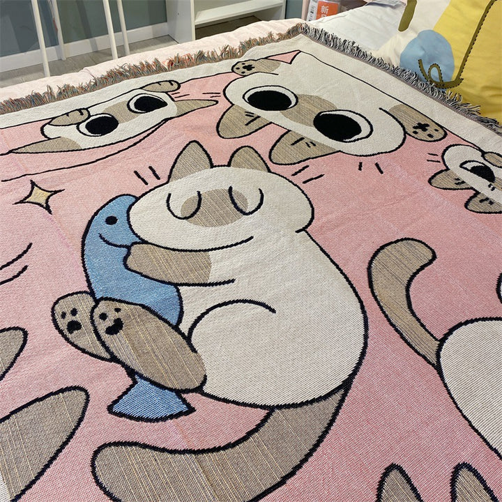 Cozy Cat-Themed Tapestry Throw Blanket