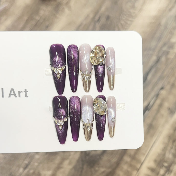 Elegant Stiletto Press-On Nail Set with Decorative Jewel Accents Kalsten