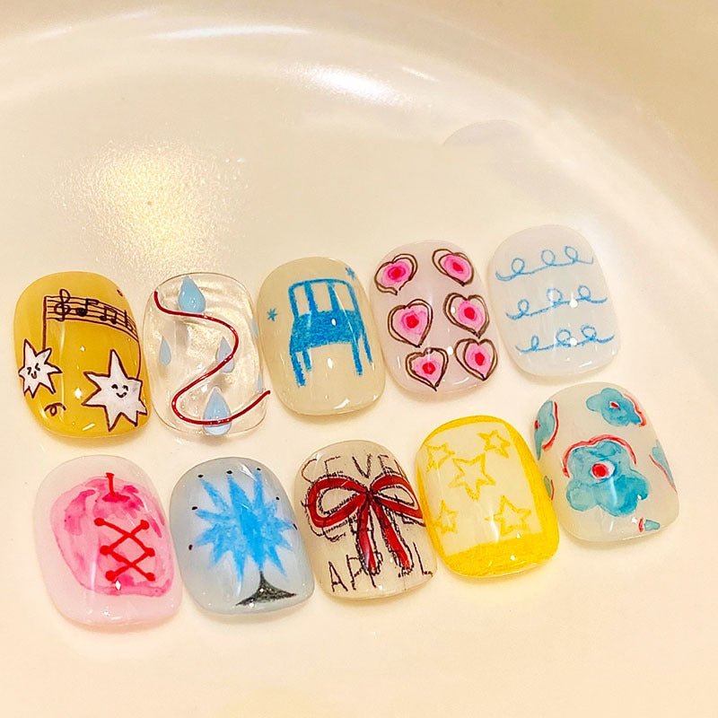 Artistic Cat-Themed Press-On Nail Art Set Kalsten