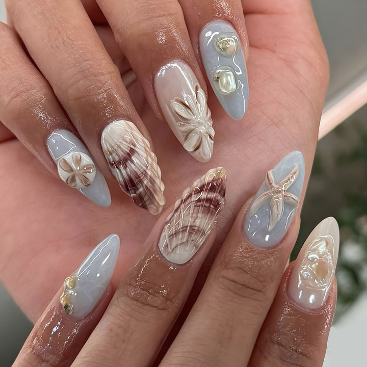 Shell-Decorated Press-On Nail Art Kalsten