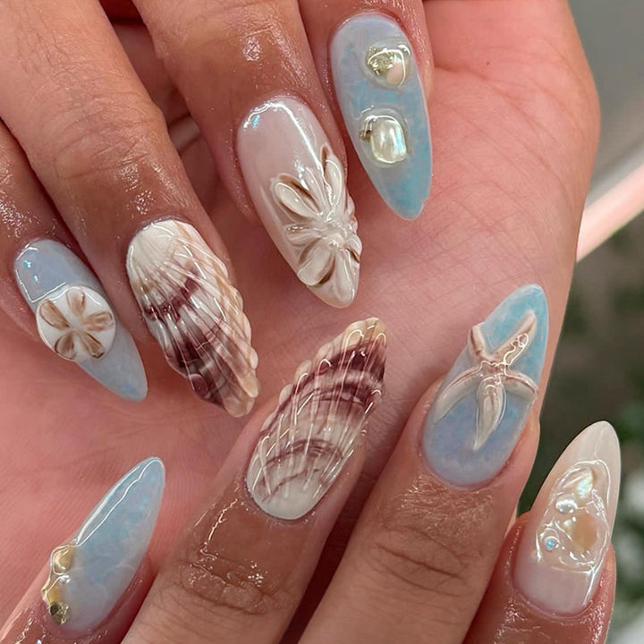 Decorative Press-On Nail Art Set with Coastal Theme kalsten
