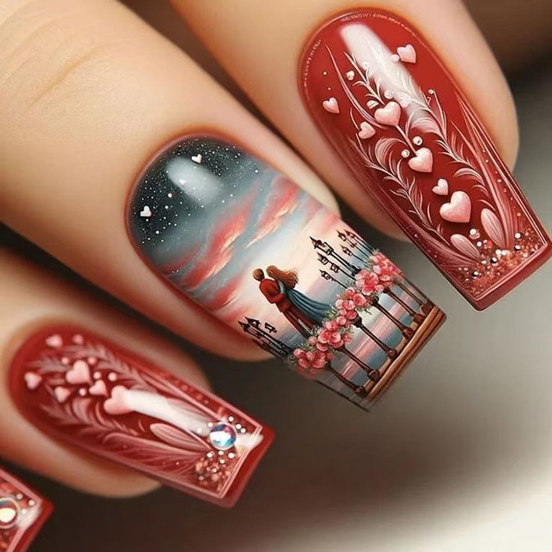 Artificial nails with Romantic Couple motif Kalsten