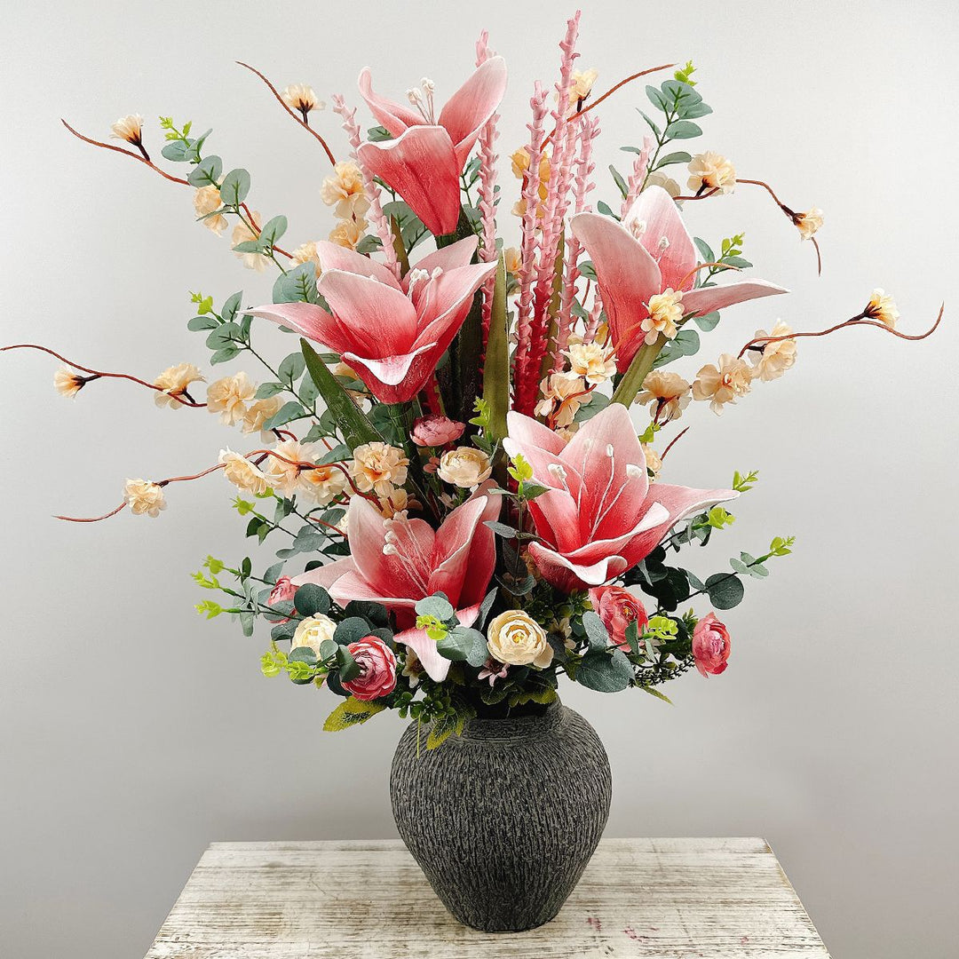 Lifelike Floral Arrangement in Decorative Ceramic Vase