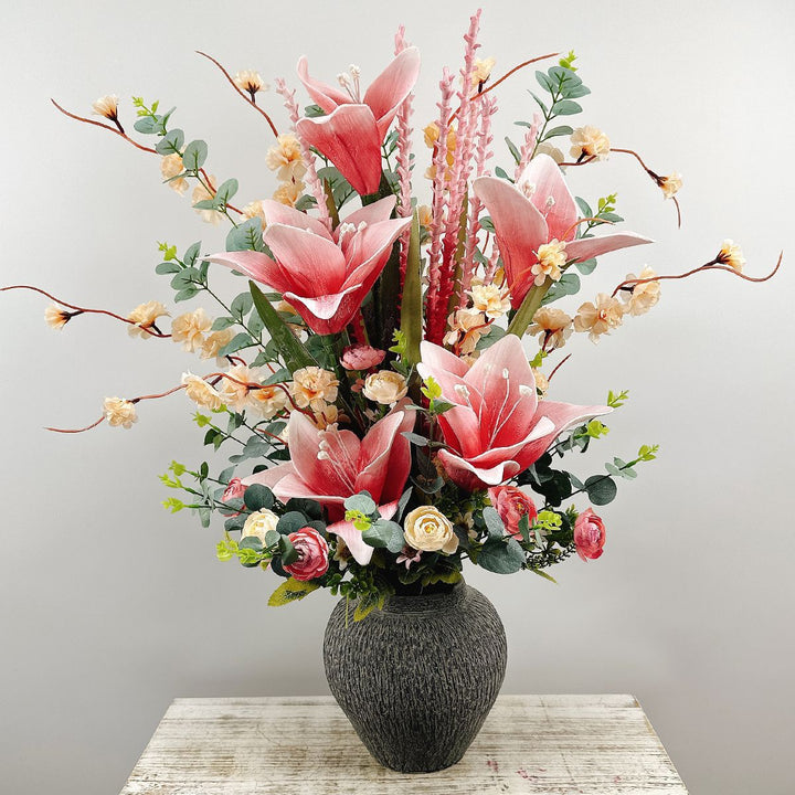 Lifelike Floral Arrangement in Decorative Ceramic Vase