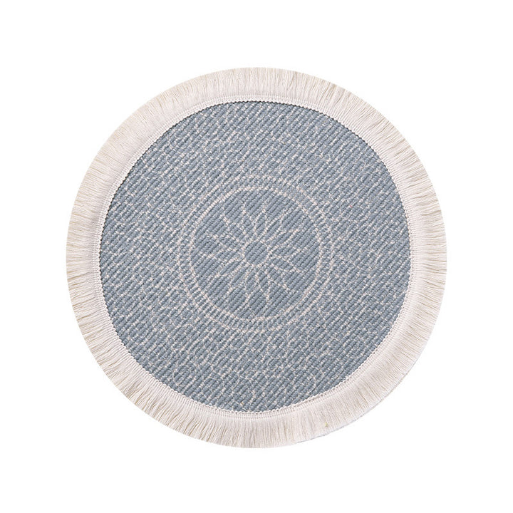 Round woven placemat with fringes and mandala jacquard structure Kalsten