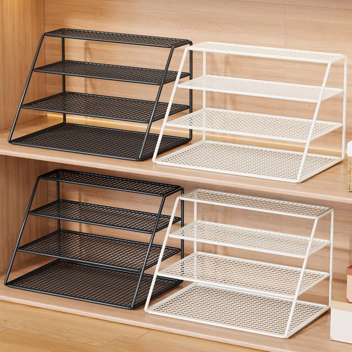 Four-Tier Mesh Desktop Shoe Organizer Rack with Angled Frame