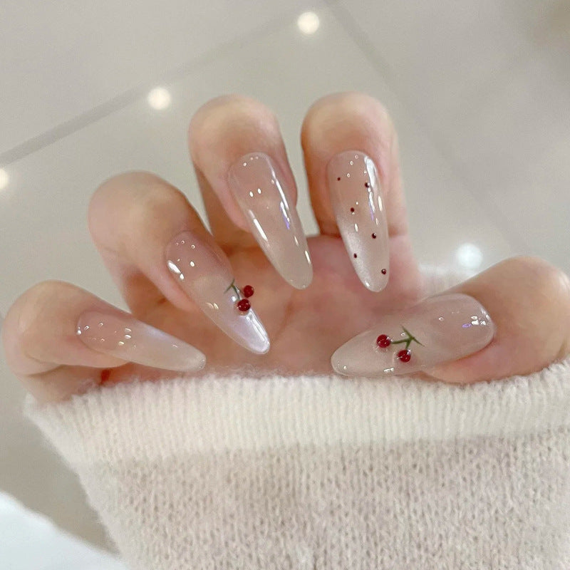 Elegant Press-On Nail Tips with Cherry Designs Kalsten