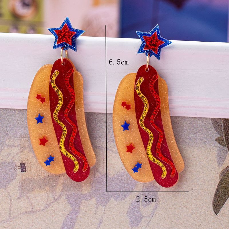 Women's original statement earrings in hotdog design with star stud and layered acrylic mix Kalsten