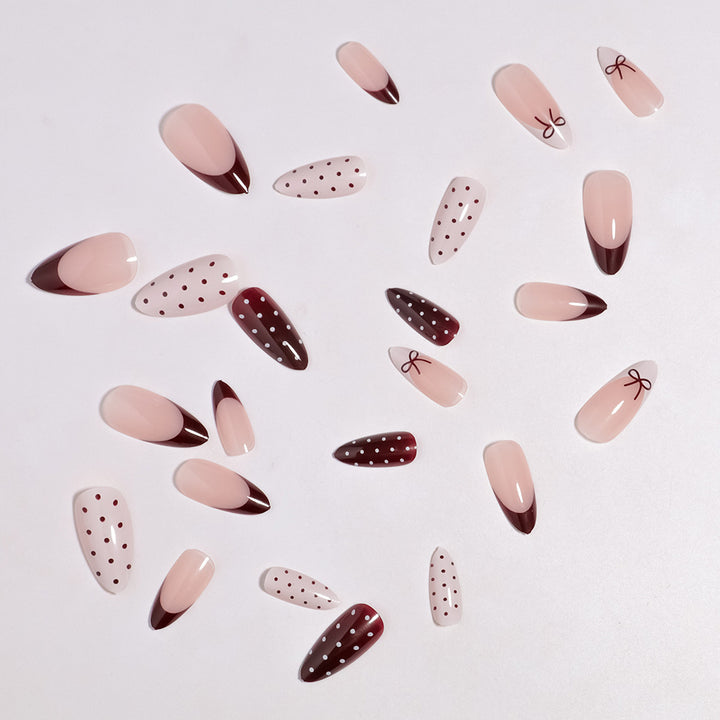 Artistic Press-On Nail Set with Bow and Dot Design Kalsten