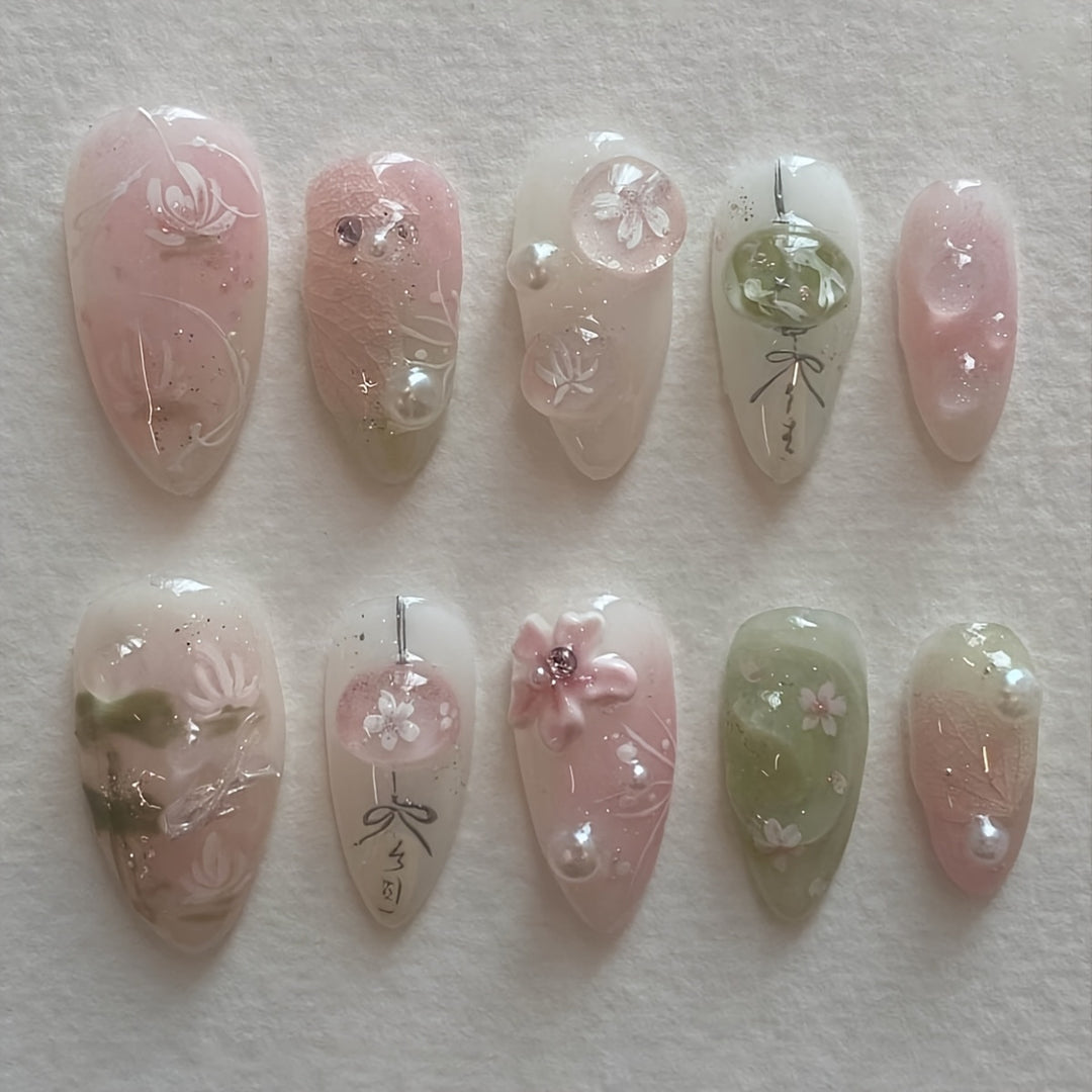 Floral Artistic Press-On Nail Set Kalsten