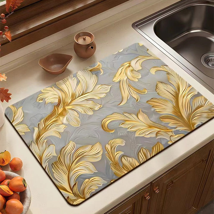 Modern Leaf-Pattern Kitchen Mat
