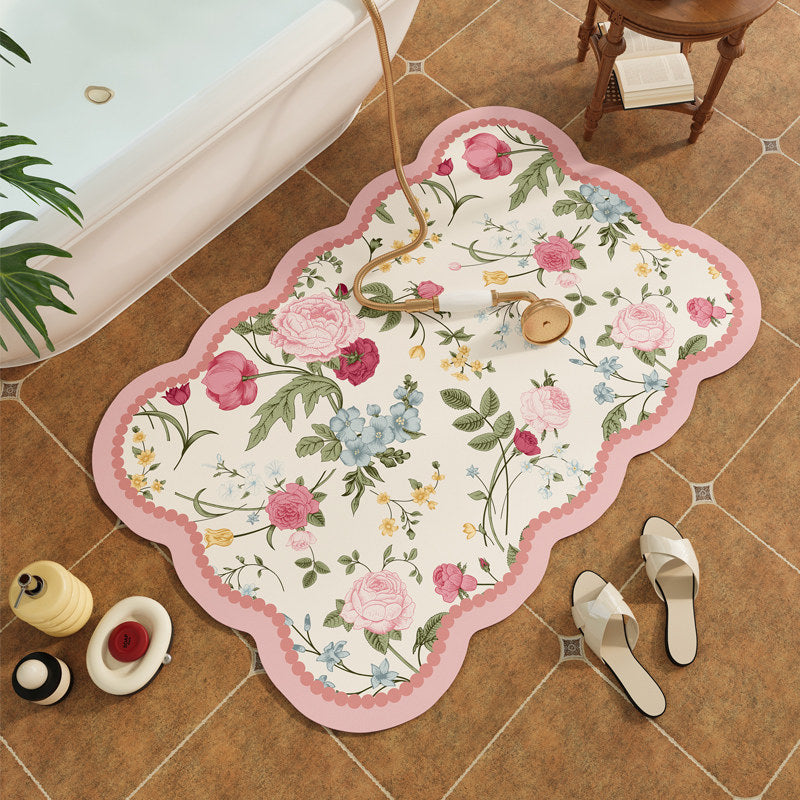 Decorative Floral Print Bath Mat