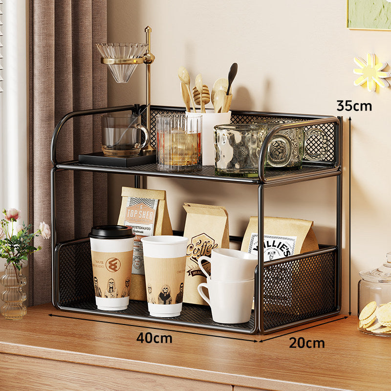 Tiered Metal Mesh Countertop Organizer Shelf with Raised Mesh Sides