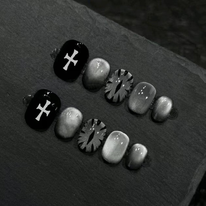 Artistic Press-On Nail Set with Geometric Designs Kalsten