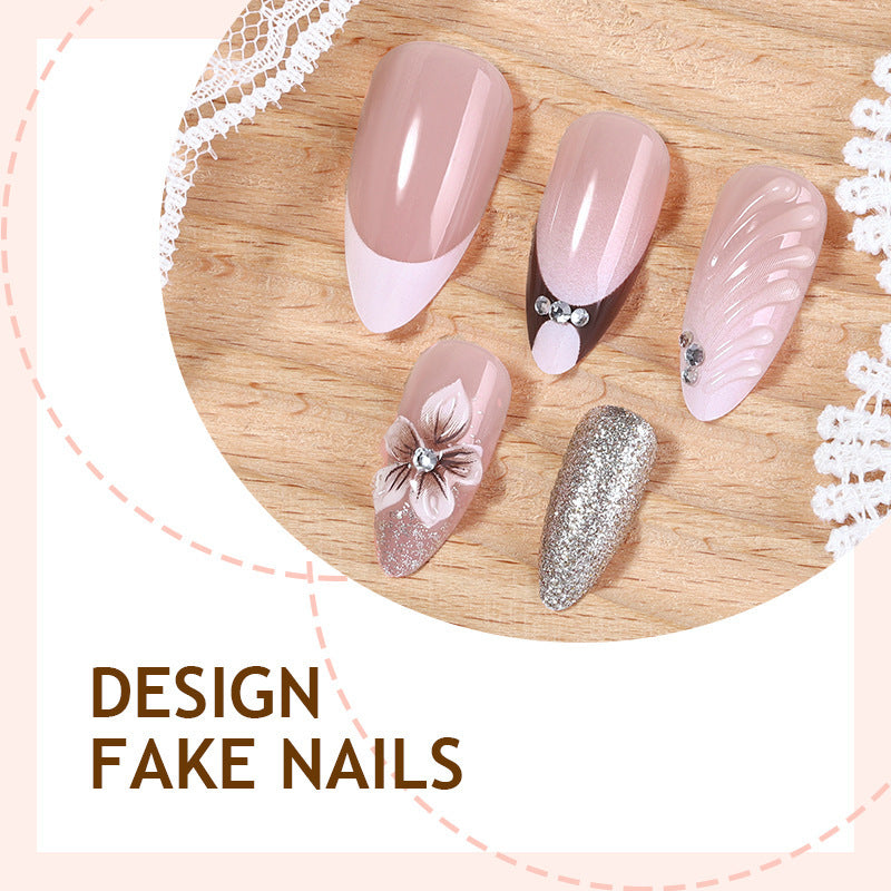 Artificial nail set with elegant flower and glitter accents Kalsten