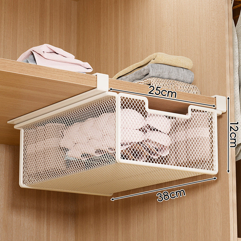 Under-Shelf Pull-Out Metal Mesh Closet Basket Organizer with Clamp Rail