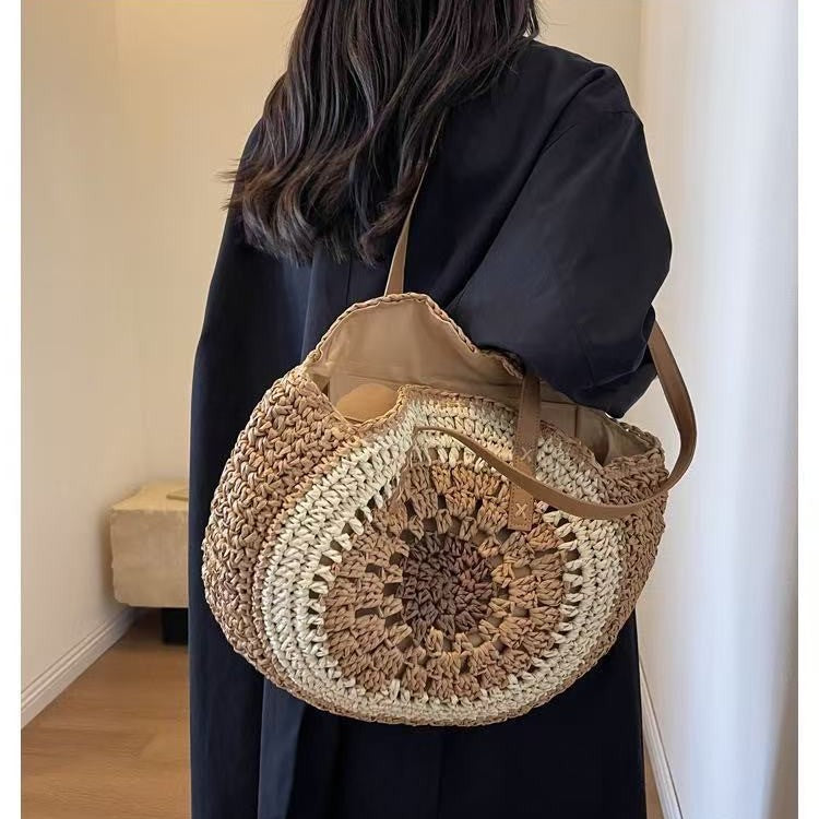 Handmade macrame shopping bag with leather accents Kalsten